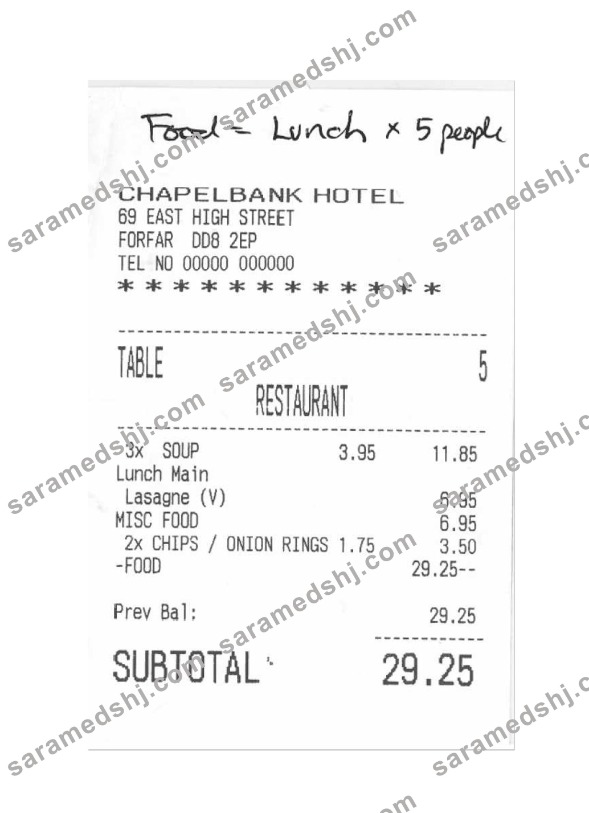 CHAPELBANK HOTEL payment check